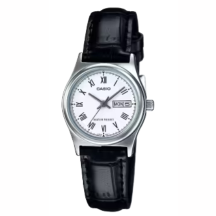 Casio General LTP-V006L-7B Quartz Silver-Tone Stainless Steel Case Black Leather Strap Women's Watch 